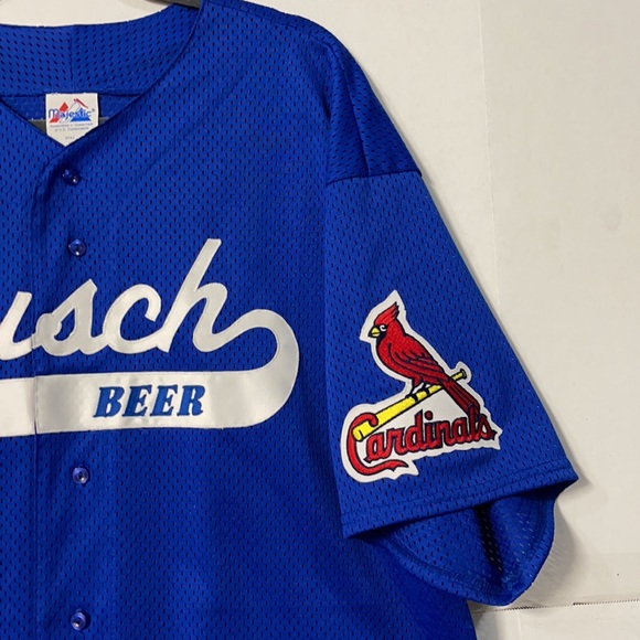 VINTAGE MAJESTIC *V. RARE* BUSCH BEER ST. LOUIS CARDINALS BLUE BASEBALL JERSEY - Picture 3 of 15